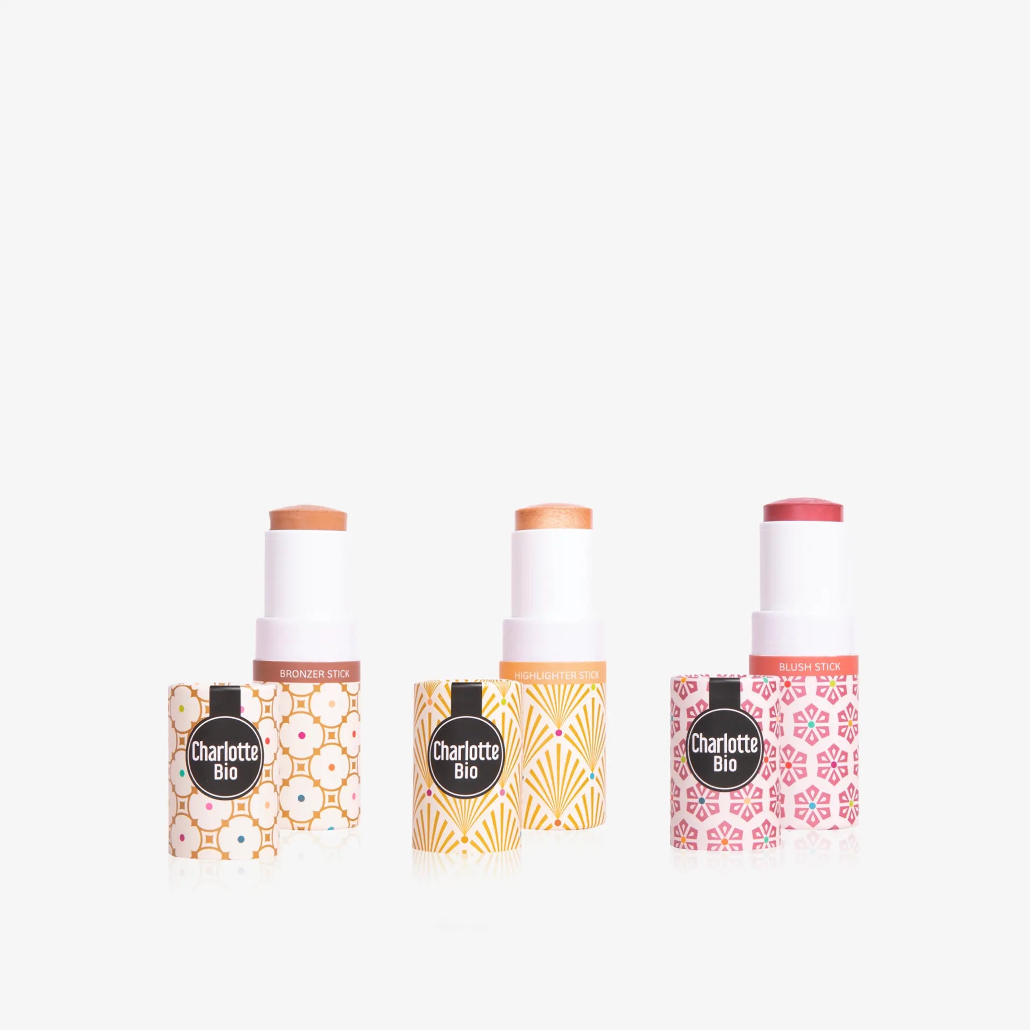 2024 - 11 - Sticks trío tez: bronceador + colorete + iluminador - Charlotte Bio